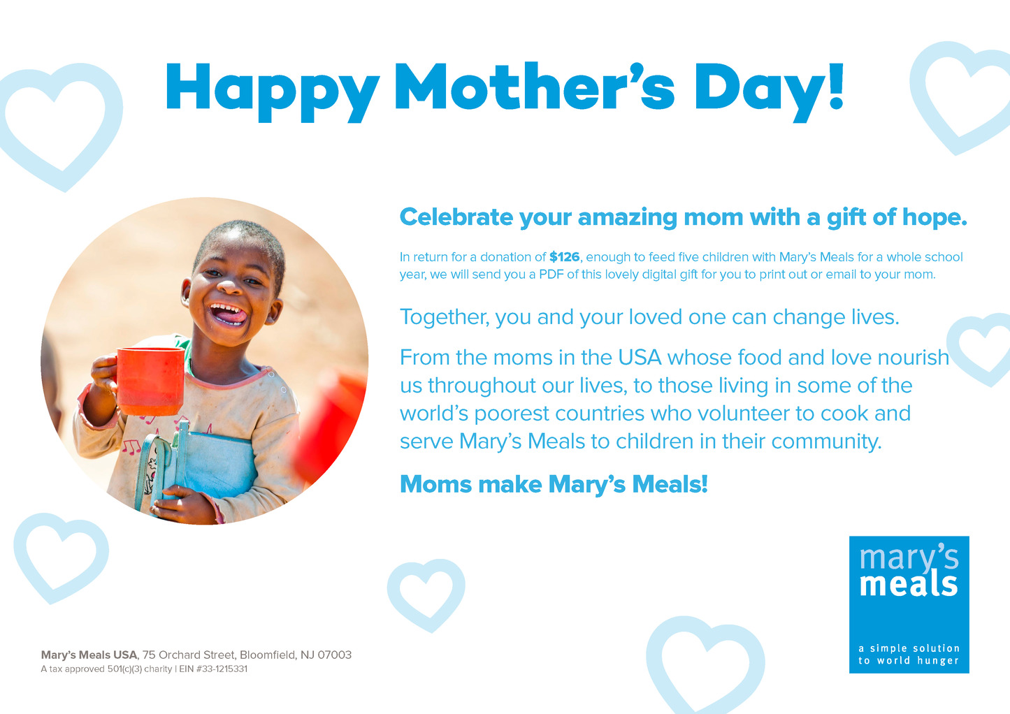 Mother's Day digital gift - feed five children for a year