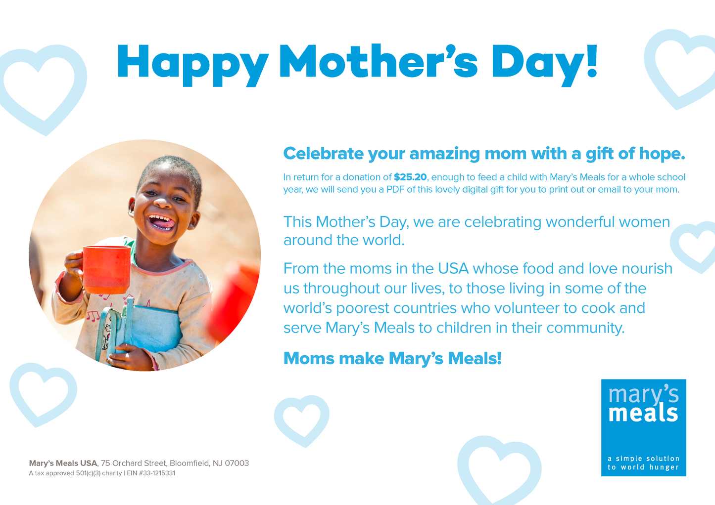 Mother's Day digital gift - feed one child for a year