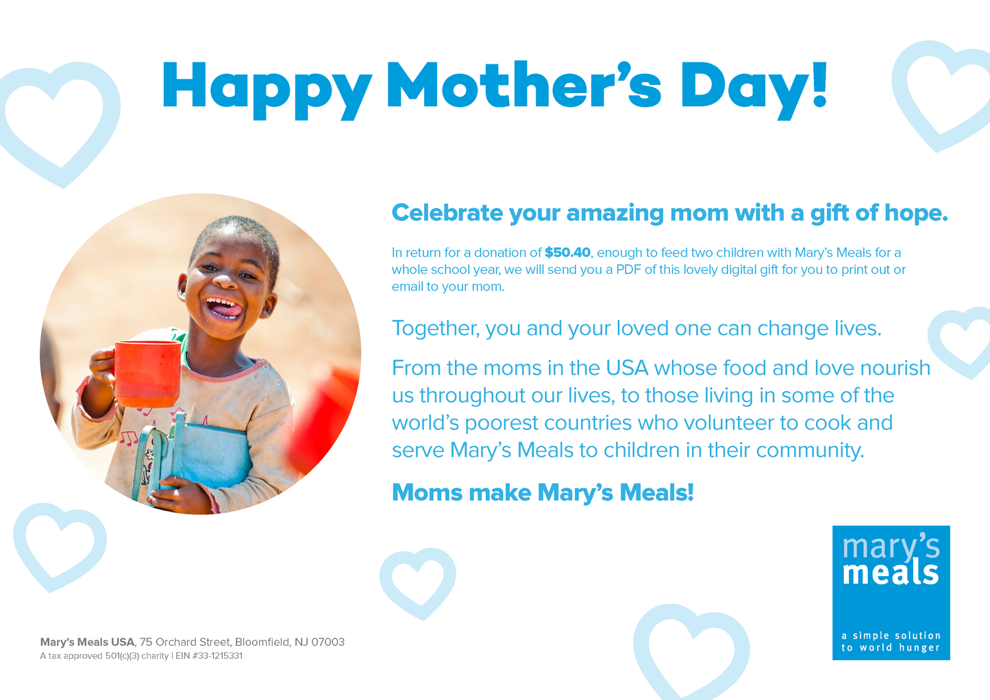 Mother's Day digital gift - feed two children for a year